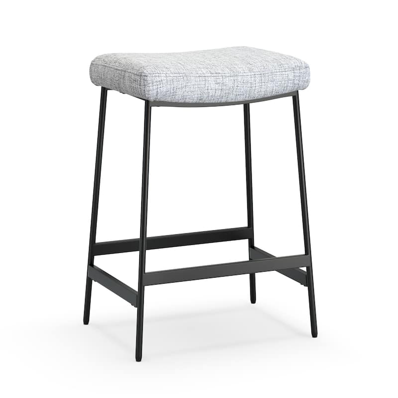 Anmytek 27'' Modern Backless Upholstered Kitchen Counter Bar Stool with Saddle Seat and Metal Base Set of 2
