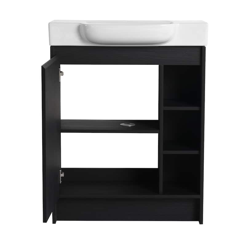 28 Inch Freestanding Bathroom Vanity Cabinet with Ceramic Sink,1 Soft Close Door and 3 Shelves