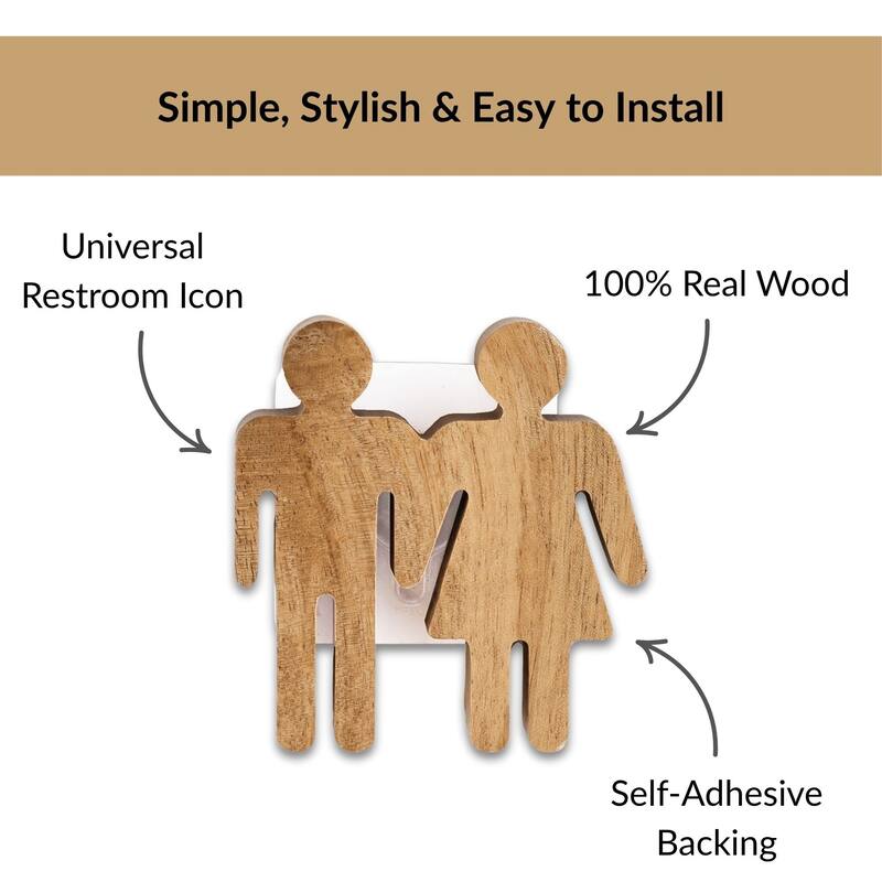 Wooden Restroom Door Sign - 4"L x 0.5"W x 4"H