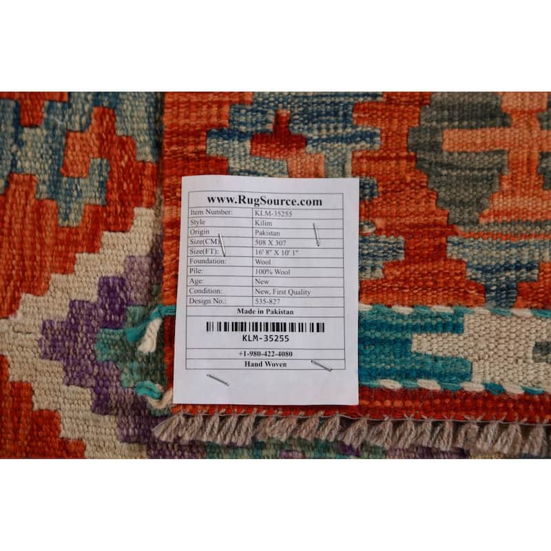 All-Over Trellis Kilim Oriental Large Rug Flatweave Wool Carpet - 10'1"x 16'8"