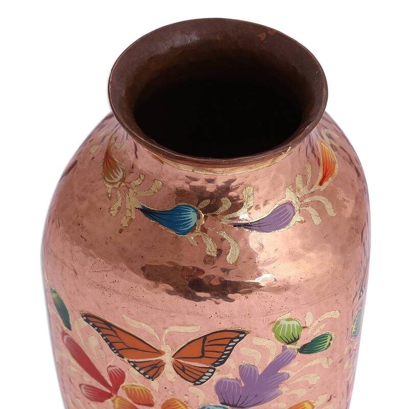 Handmade Butterfly Dance Copper vase (Mexico)