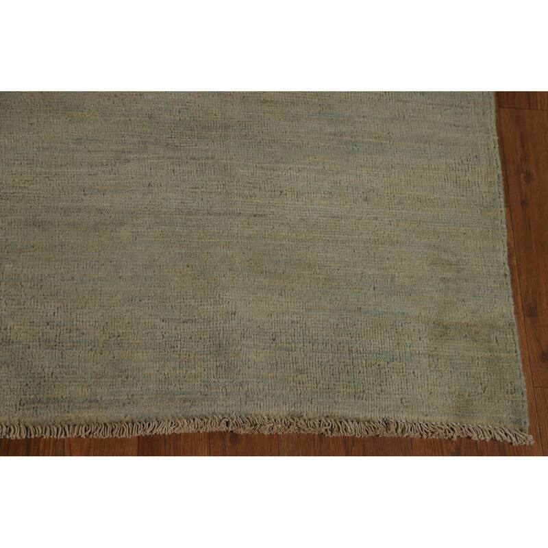 Green Solid Gabbeh Modern Area Rug Hand-Knotted Wool Carpet - 5'2" x 6'2"