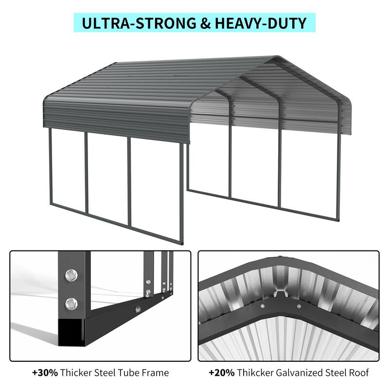 10x15 FT Metal Carport with Enhanced Base and Galvanized Steel Roof, Heavy Duty Outdoor Garage Car Shelter for Car and Truck