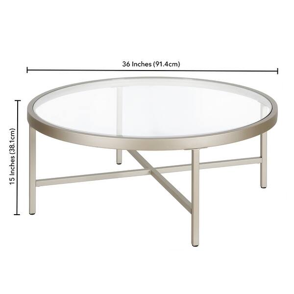 Xivil Contemporary Round Glass Top Steel Coffee Table Bed Bath