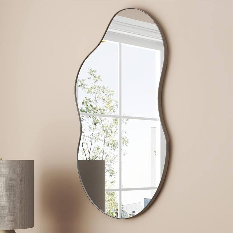 Asymmetrical Wavy Antique Accent Wall Mirror - 36"×22" - Antique Silver