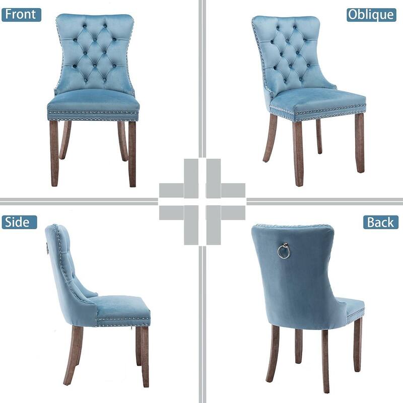 Set of 2 Velvet Dining Chairs,Tufted Solid Wood Armless Chairs Accent Chair with Nailhead Trim and Back Ring Pull