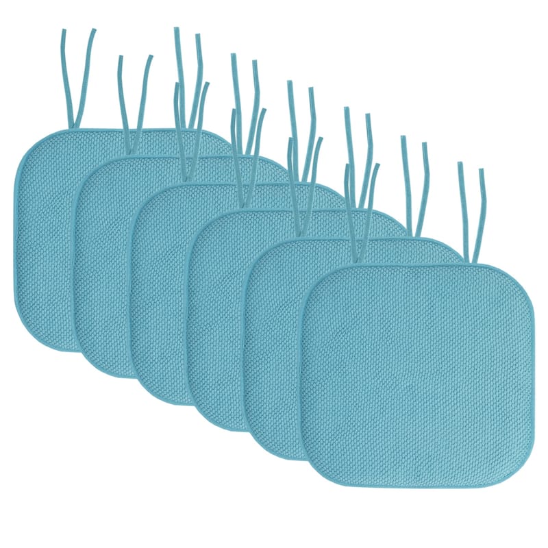Sweet Home Collection Honeycomb Memory Foam Non Slip Chair Cushion Pad with Ties 16" x 16" - Set of 6 - Teal