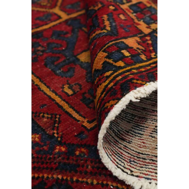 Hand Knotted Oriental 100% Wool Carpet Traditional Geometric Red Bakhtiari Runner Rug - 9' 11'' X 3' 1''