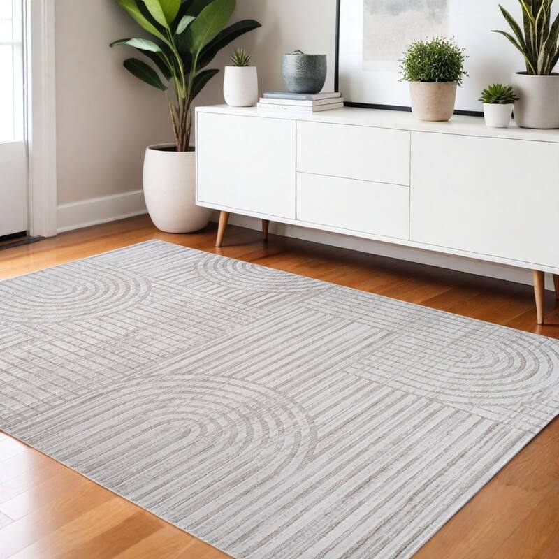 Bodu Distressed Geometric Abstract Modern Stain Resistant Woven Durable Area Rug By HomeRoots - 4' X 6' - Gray - Rectangle