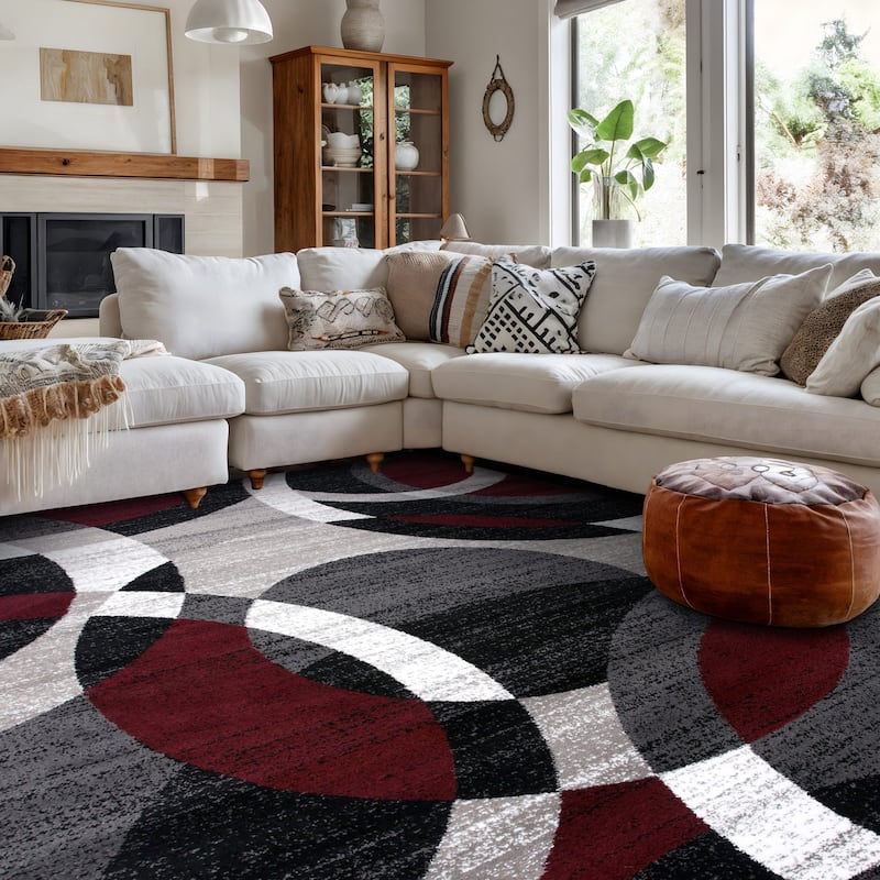 World Rug Gallery Geometric Circles Area Rug - 5'3" x 7'3" - Red