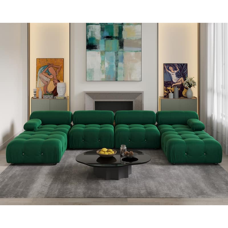 138" Convertible Modular Sectional Sofa, U-Shaped Minimalist Velvet Sofas Couches - Green