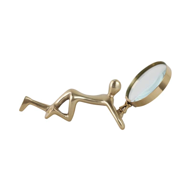 Glass Metal Decorative Object Human Figure Holding Magnifying Glass