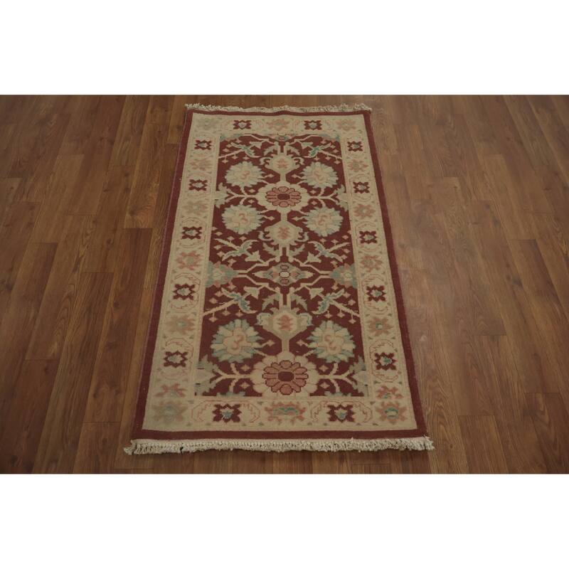 Hand Knotted Oriental 100% Wool Carpet Traditional All-Over Brown Ziegler Area Rug - 3' 7'' X 2' 2''