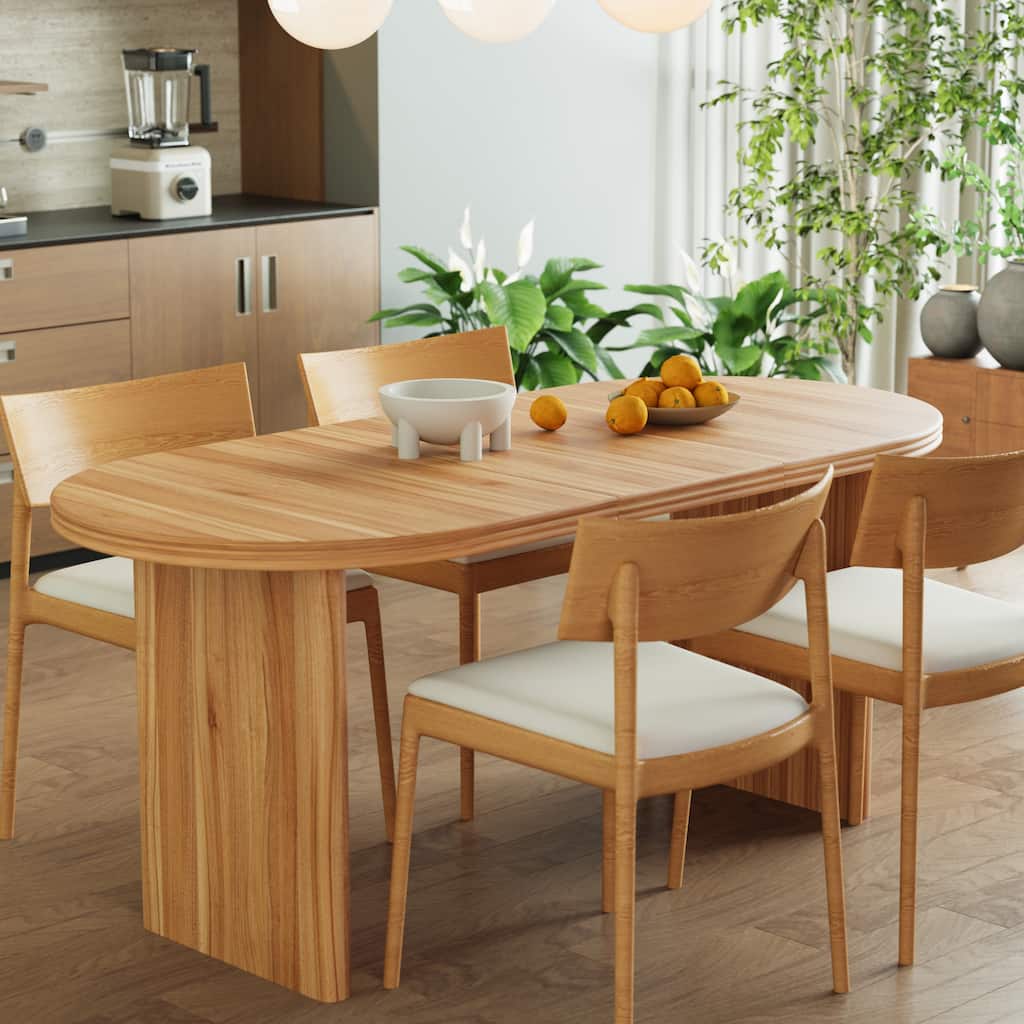 Modern Extendable Dining Table with Removable Leaves Mid Century Natural Walnut Kitchen and Dining Room Table 55 to 71 Inch