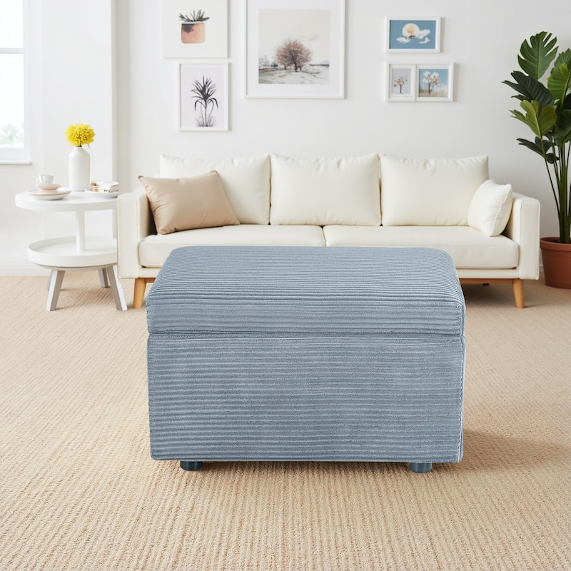 25 in.W Corduroy Upholstered Flip Top Storage Ottoman Footstool w/ Hide Hidden Storage & Solid Wood Legs
