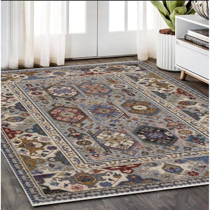 HomeRootsOriental Traditional Runner Area Rug - 92.52' X '62.99' X '0.28 - Blue/Gray