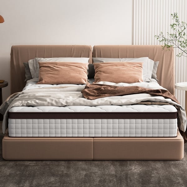 slide 2 of 8, 12-inch Memory Foam Pillow Top Medium Firm Innerspring Mattress King