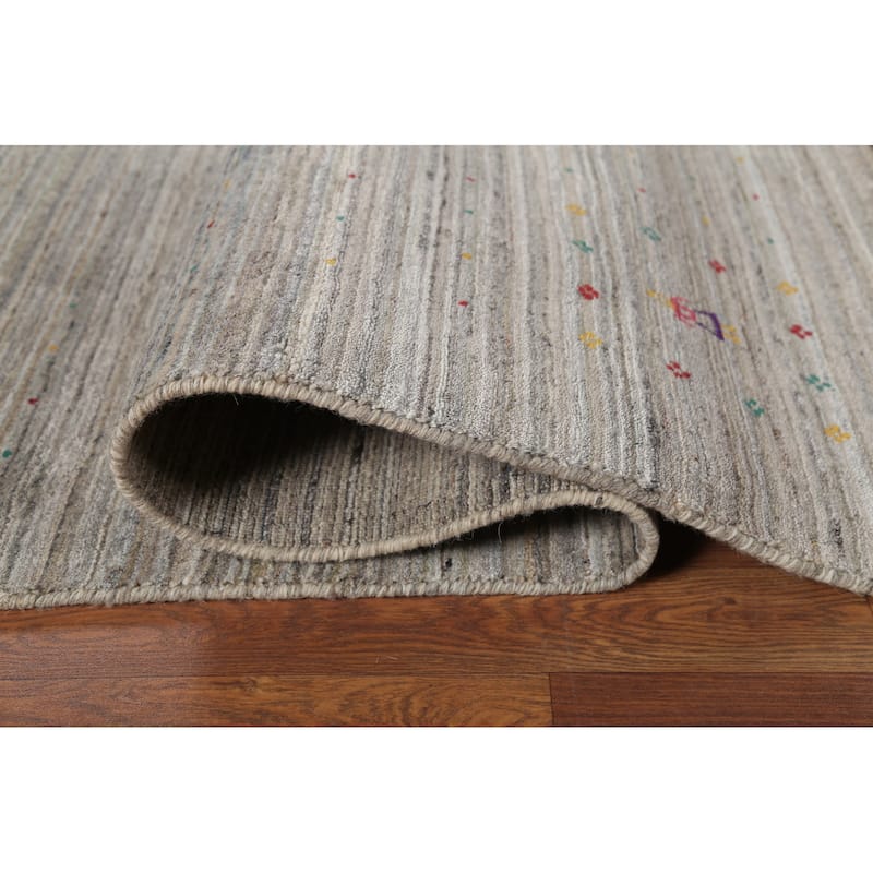 Striped Gabbeh Square Area Rug Handmade Beige Wool Carpet - 9'8"x 9'7"