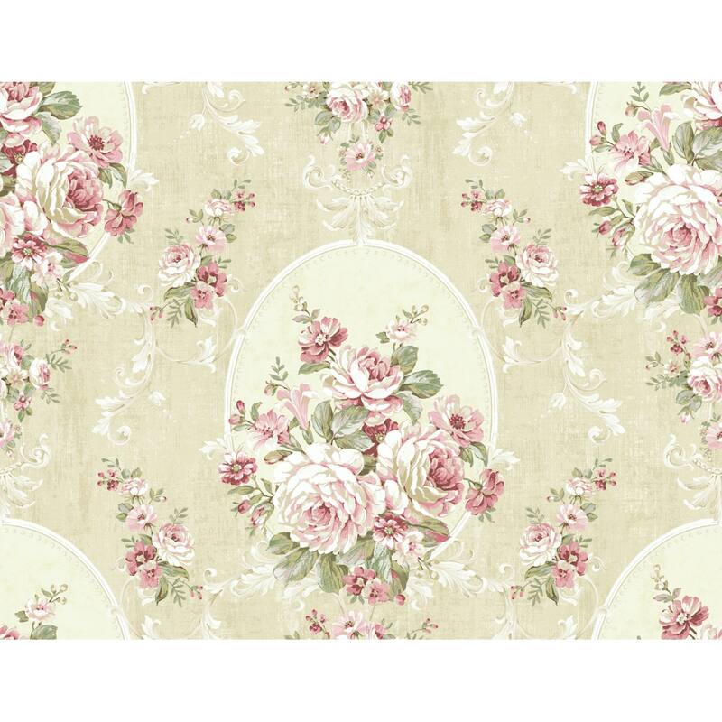 Seabrook Designs Kelia Framed Floral Unpasted Wallpaper