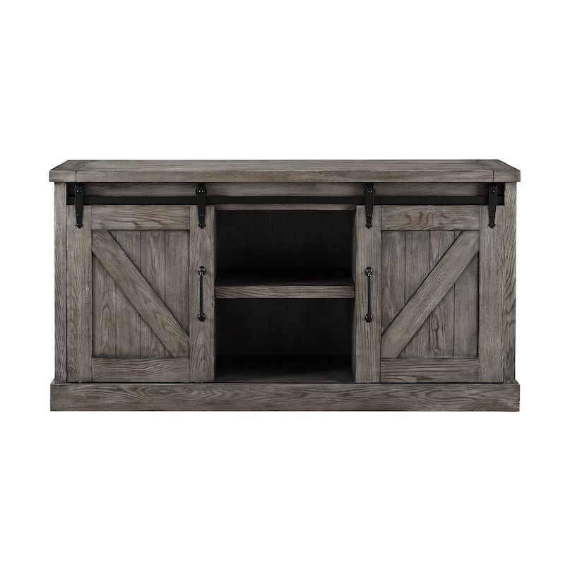 Avondale 60" TV Console, Barn Door Entertainment Stand, Wood Accent Cabinet, Brown
