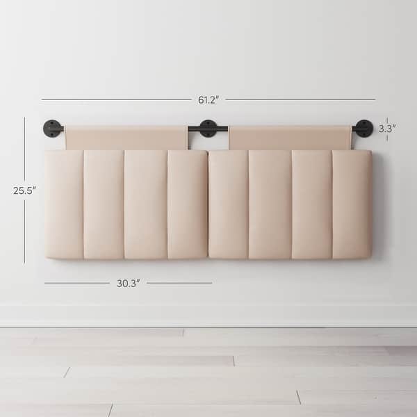 dimension image slide 8 of 16, Nathan James Remi Wall Mount Tufted Headboard with Adjustable Straps and Black Metal Rail