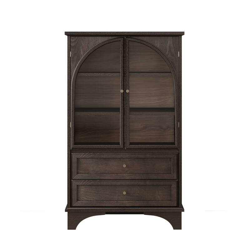 GDFStudio Calystrian Glass Door Curio Storage Cabinet with Adjustable Shelves