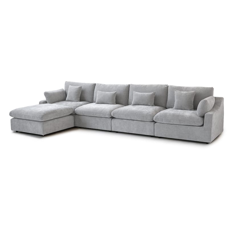 Modular Sectional Sofa Cloud Couch with Ottoman, 119'' L Shaped Linen Blend Fabric Minimalist Sectional Sofa for Living Room