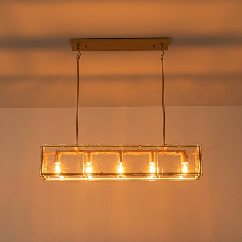 Modern 39.37" Large Rectangle Water Ripple Glass Chandelier for Dining Room - W39.4"