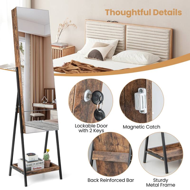 Costway Jewelry Cabinet Armoire Full Length Mirror with 3 Color LED - See Details