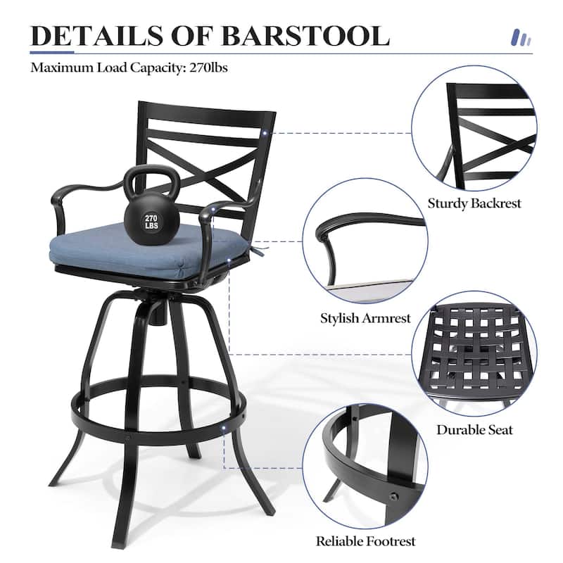 3/5-Piece Set Outdoor Patio Aluminum Sunbrella Swivel Bar Stools and Table