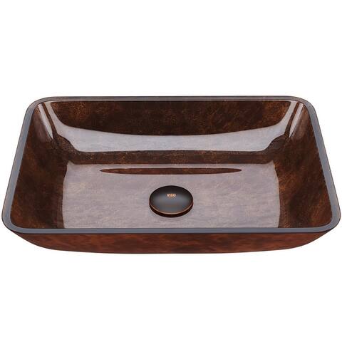 VIGO Glass Rectangular Vessel Bathroom Sink