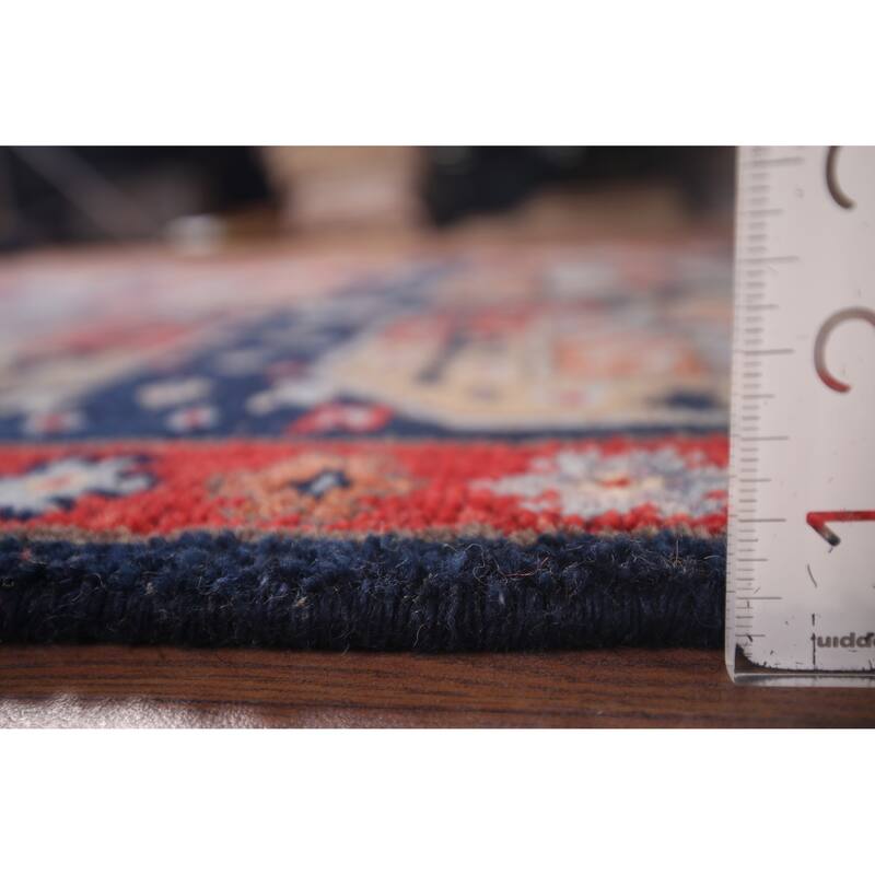 Geometric Navy Blue Khotan Indian Rug Hand-Knotted Wool Carpet - 4'0"x 6'1"