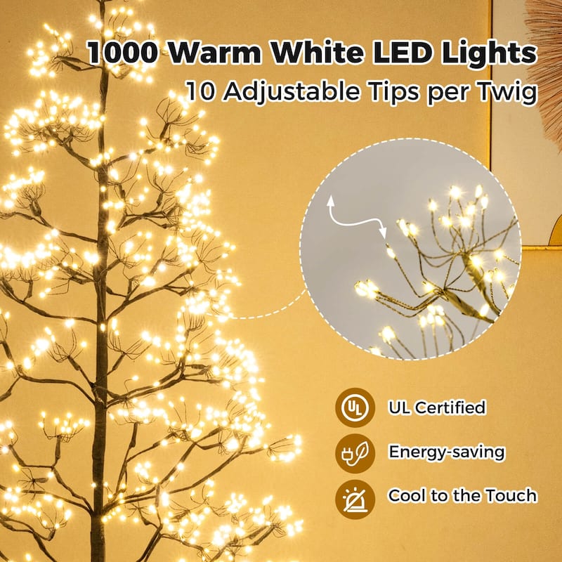 Costway 5/6/7 FT Lighted Alpine Tree with 1500 White LED Lights,