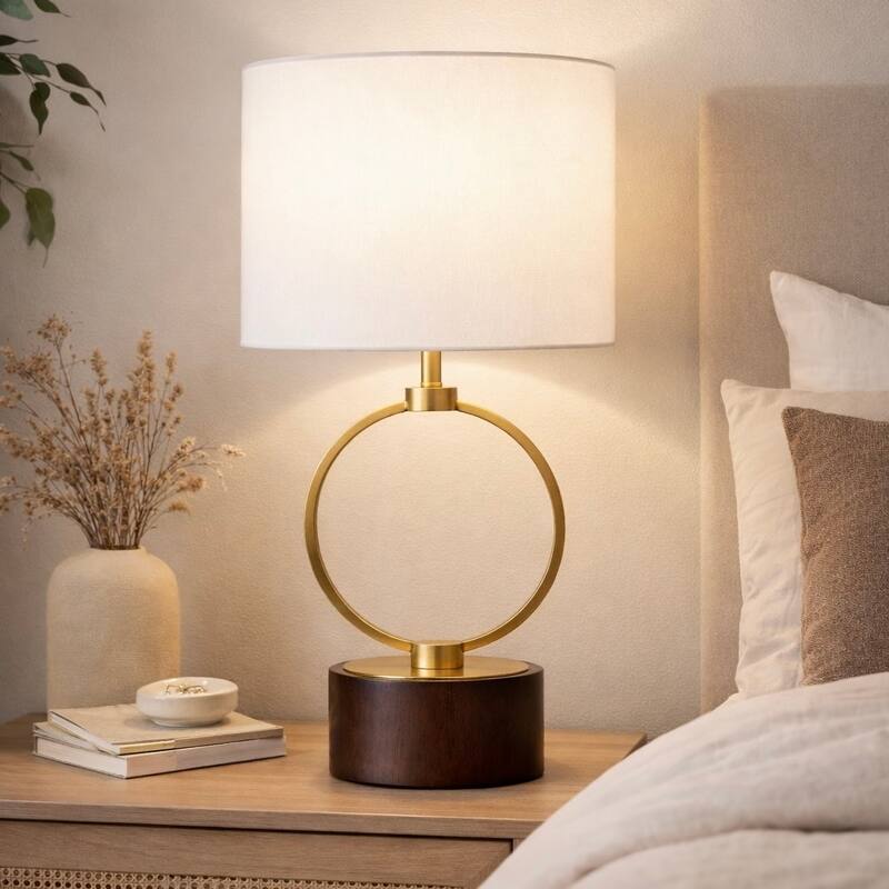 Colly Brass Ring Table Lamp with Wooden Base