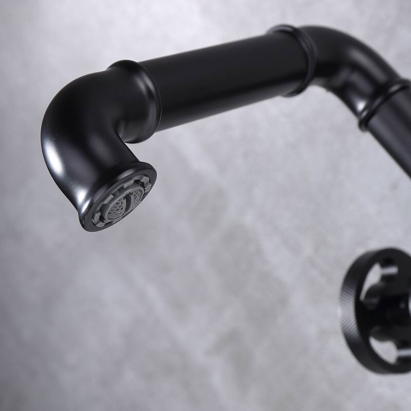 2 Handle Single Hole Matte Black Vessel Sink Bathroom Faucet in Black/Gold