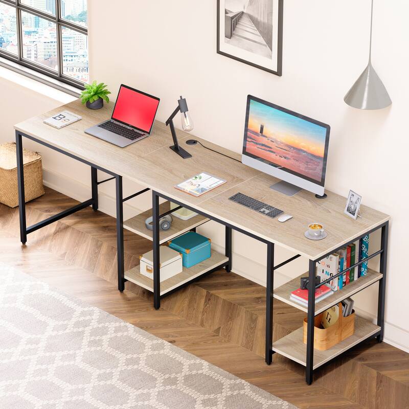 86.6 Inch L Shaped Desk Reversible Corner Office Computer Desk with Shelves