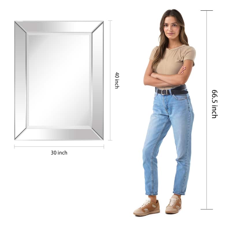 Modern Beveled Rectangular Wall Mirror,Bathroom,Bedroom,Living Room,Ready to Hang - 30 in. x 1.24 in. x 40 in.