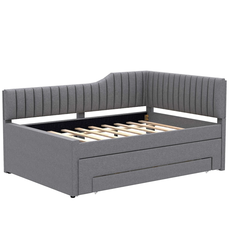 Roomfitters Twin/Full Size Upholstered Daybed with Trundle and Triple Storage Drawers
