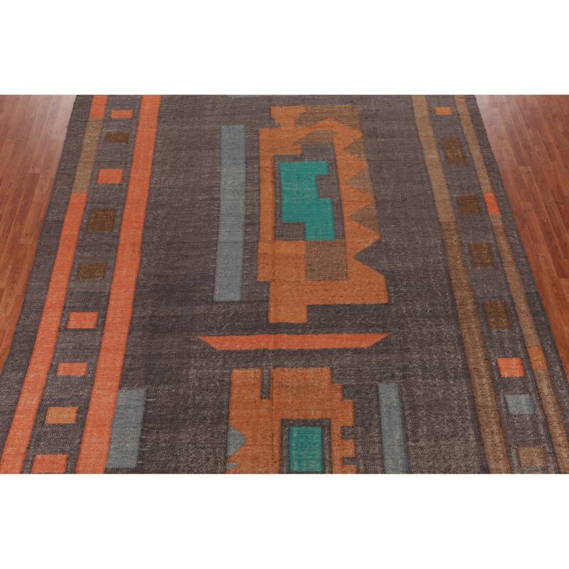 Hand Woven Oriental 100% Jute Carpet Southwestern Modern Greys & Charcoal Kilim Area Rug - 14' 0'' X 10' 7''