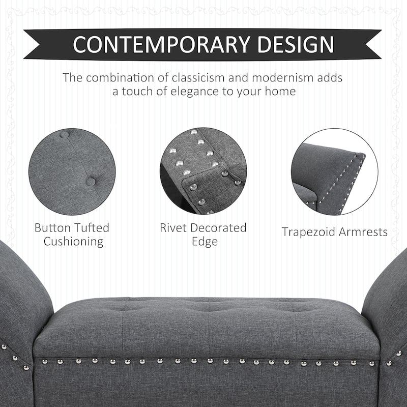 HOMCOM Modern Button Tufted Sitting Bench/Accent Fabric Upholstered Ottoman for Bedroom or Living Room