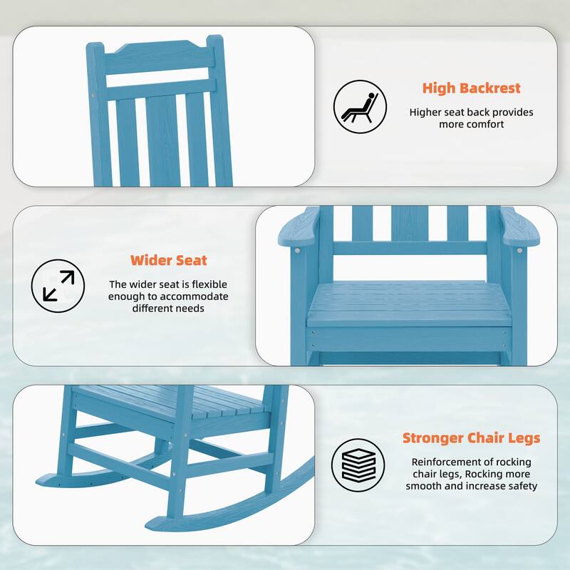 Outdoor Patio HDPE Rocking Chiar, Extra Wide Seat & Backrest