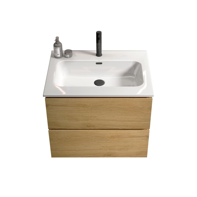 Modern Wall Mounted Bathroom Vanity with Ceramic Sink with 1 Faucet Hole