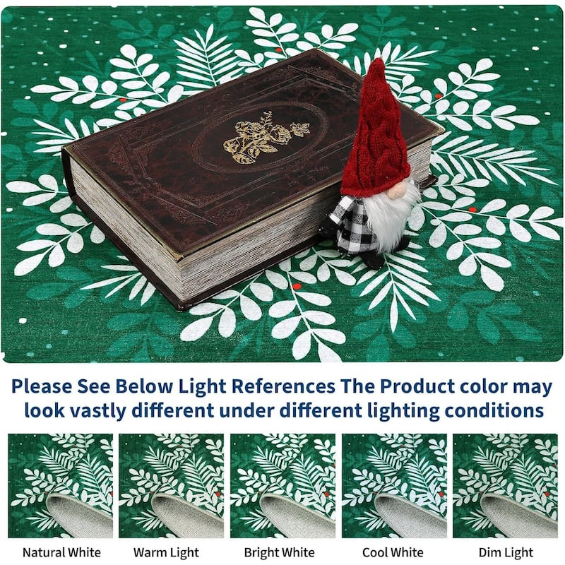 Christmas Snowflake Washable Area Rug, Floor Carpet for Holiday Decor, Green