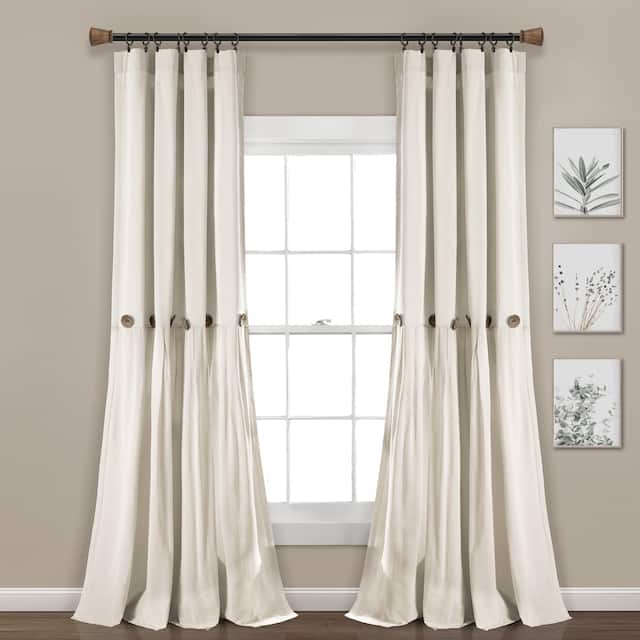 Lush Decor Linen Button Single Panel Window Curtain - 108"L x 40"W - Off White