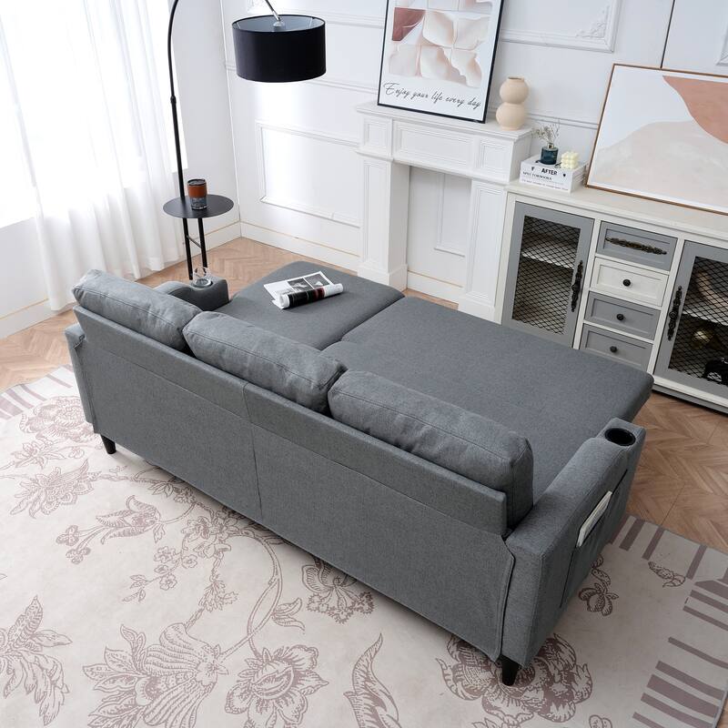 Pull Out Couch, L Shaped Convertible Sleeper Sofa Bed with Hidden Storage, 3-in-1 Upholstered Sectional Sofa with Cup Holder