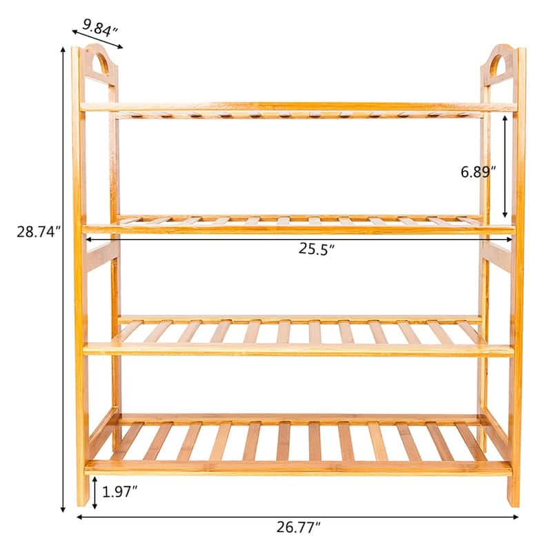 Concise 12-batten Bamboo Shoe Rack - 4-Tier