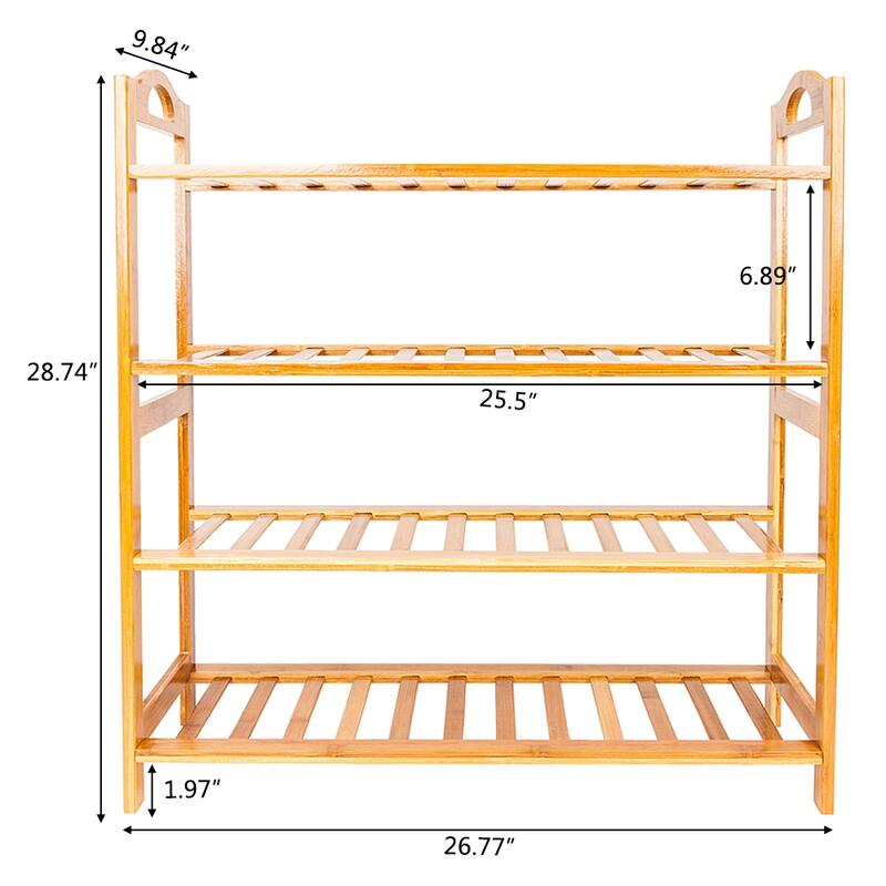 Concise 12-batten Bamboo Shoe Rack - 4-Tier