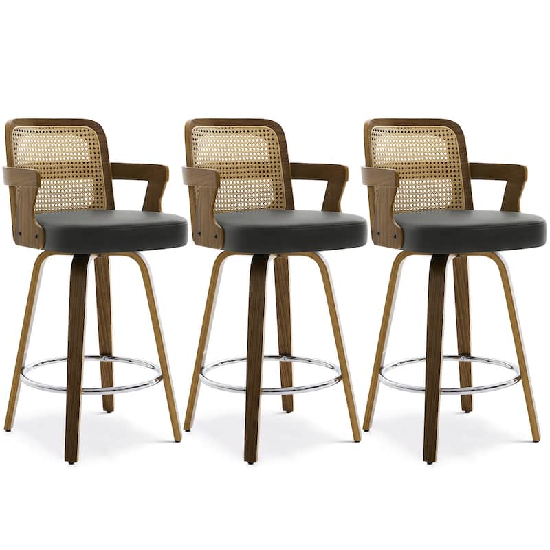 Upholstered Swivel Barstool with Arms and Bentwood Legs - 40.8"H x 18.9"W x 19.5"D/19.3"D