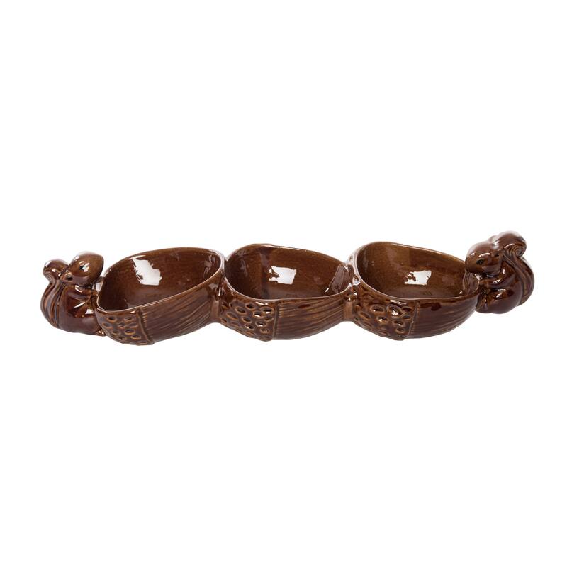 Transpac Ceramic 15.03 in. Brown Harvest Squirrel Acorn Bowl