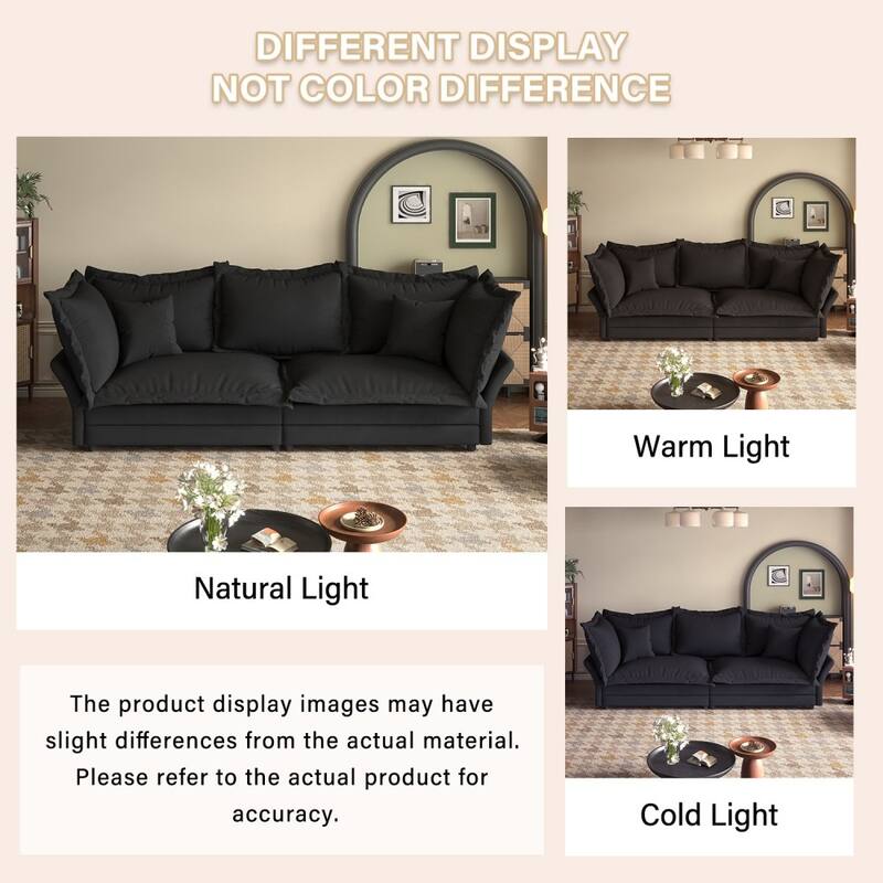 90.55" Modern Comfy Upholstered Sofa Cloud Couch with Multiple Large Soft Pillows